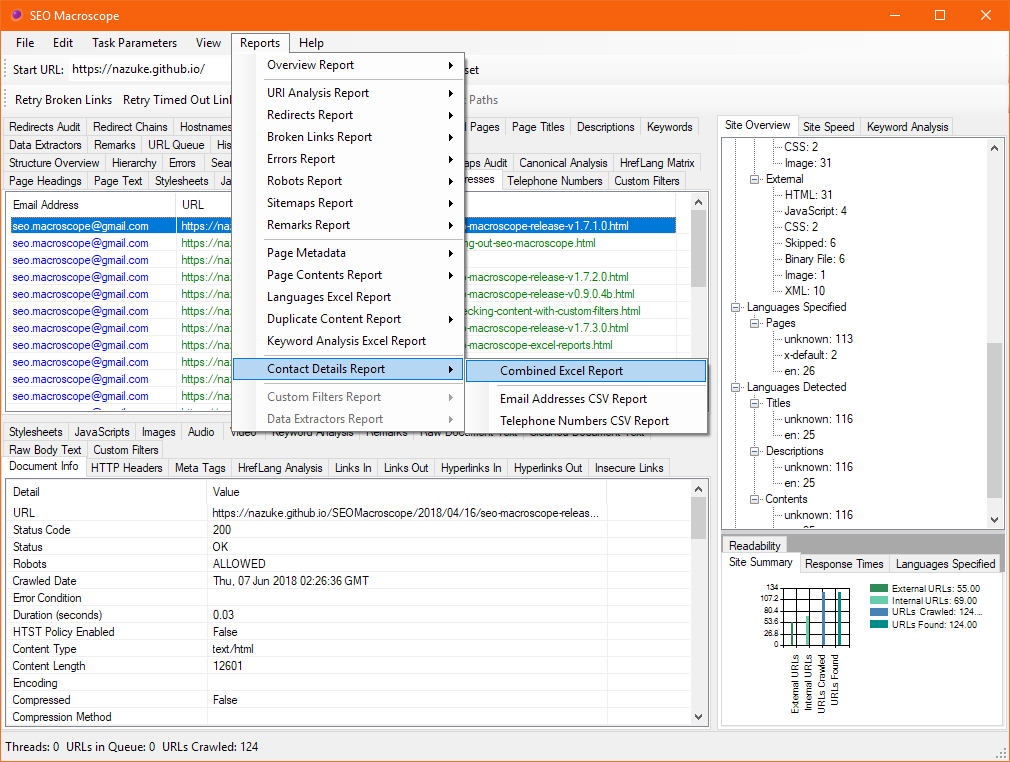 Export contact details to an Excel report